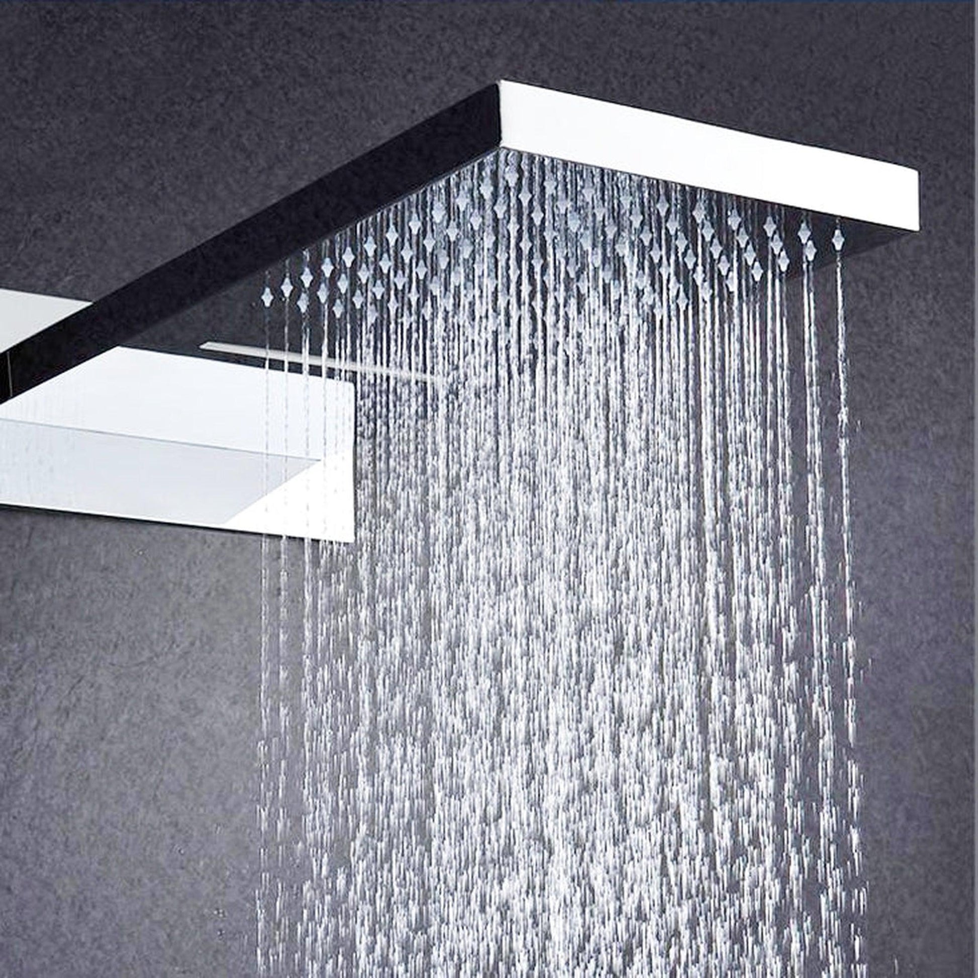 Fontana Warsaw Chrome Wall-Mounted Waterfall & Rainfall LED Shower System With 6-Jet Body Sprays and Hand Shower