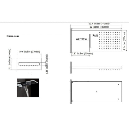 Fontana Warsaw Chrome Wall-Mounted Waterfall & Rainfall LED Shower System With 6-Jet Body Sprays and Hand Shower