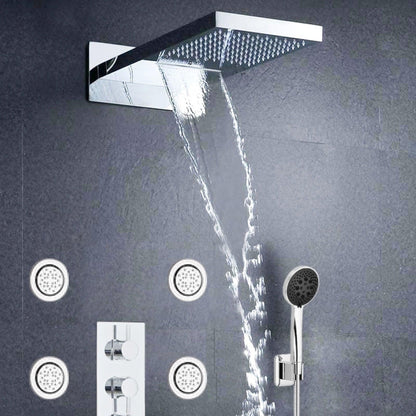 Fontana Warsaw Chrome Wall-Mounted Waterfall & Rainfall LED Shower System With 6-Jet Body Sprays and Hand Shower