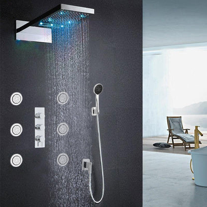 Fontana Warsaw Chrome Wall-Mounted Waterfall & Rainfall LED Shower System With 6-Jet Body Sprays and Hand Shower