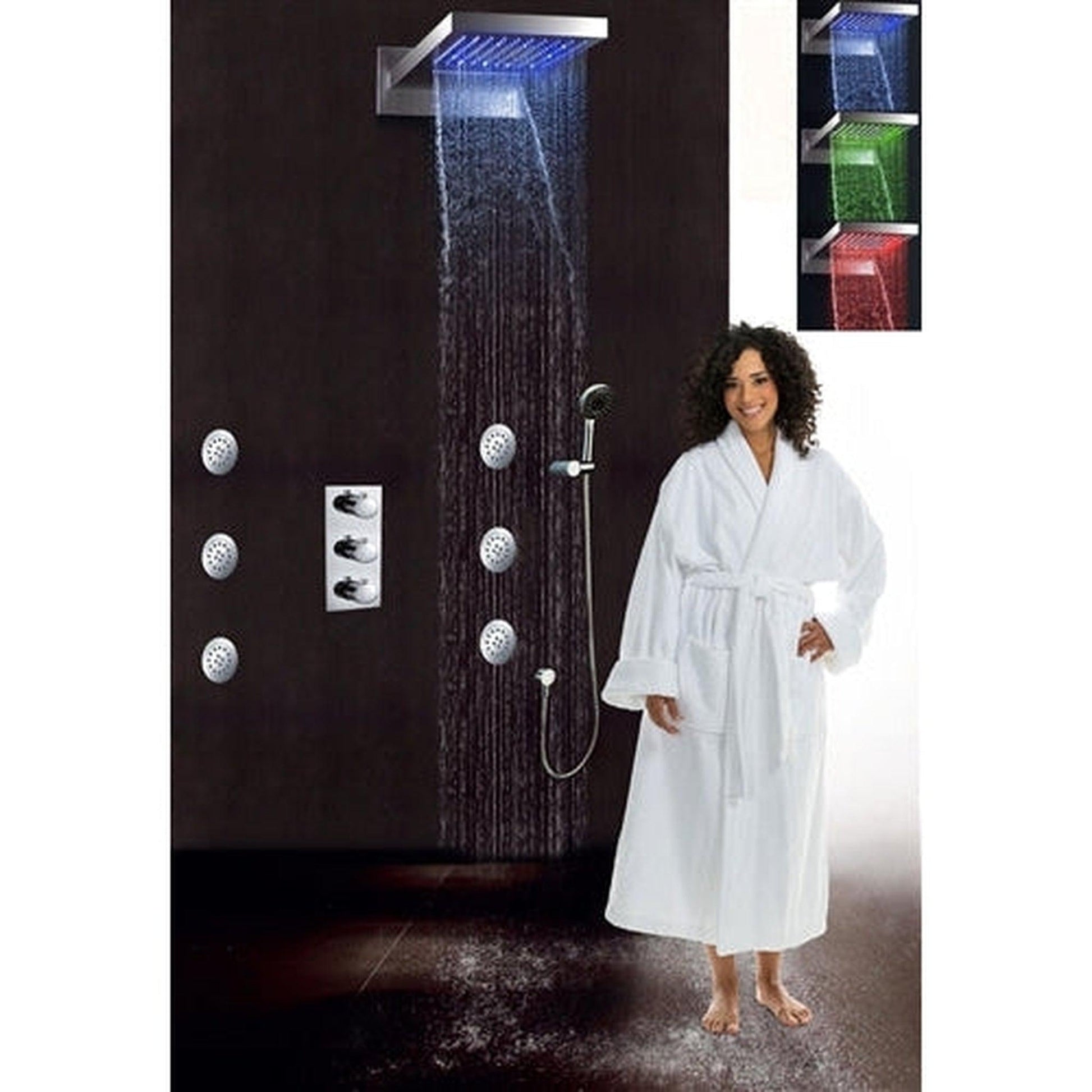 Fontana Warsaw Chrome Wall-Mounted Waterfall & Rainfall LED Shower System With 6-Jet Body Sprays and Hand Shower