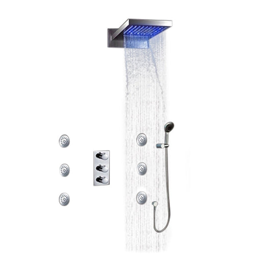 Fontana Warsaw Chrome Wall-Mounted Waterfall & Rainfall LED Shower System With 6-Jet Body Sprays and Hand Shower