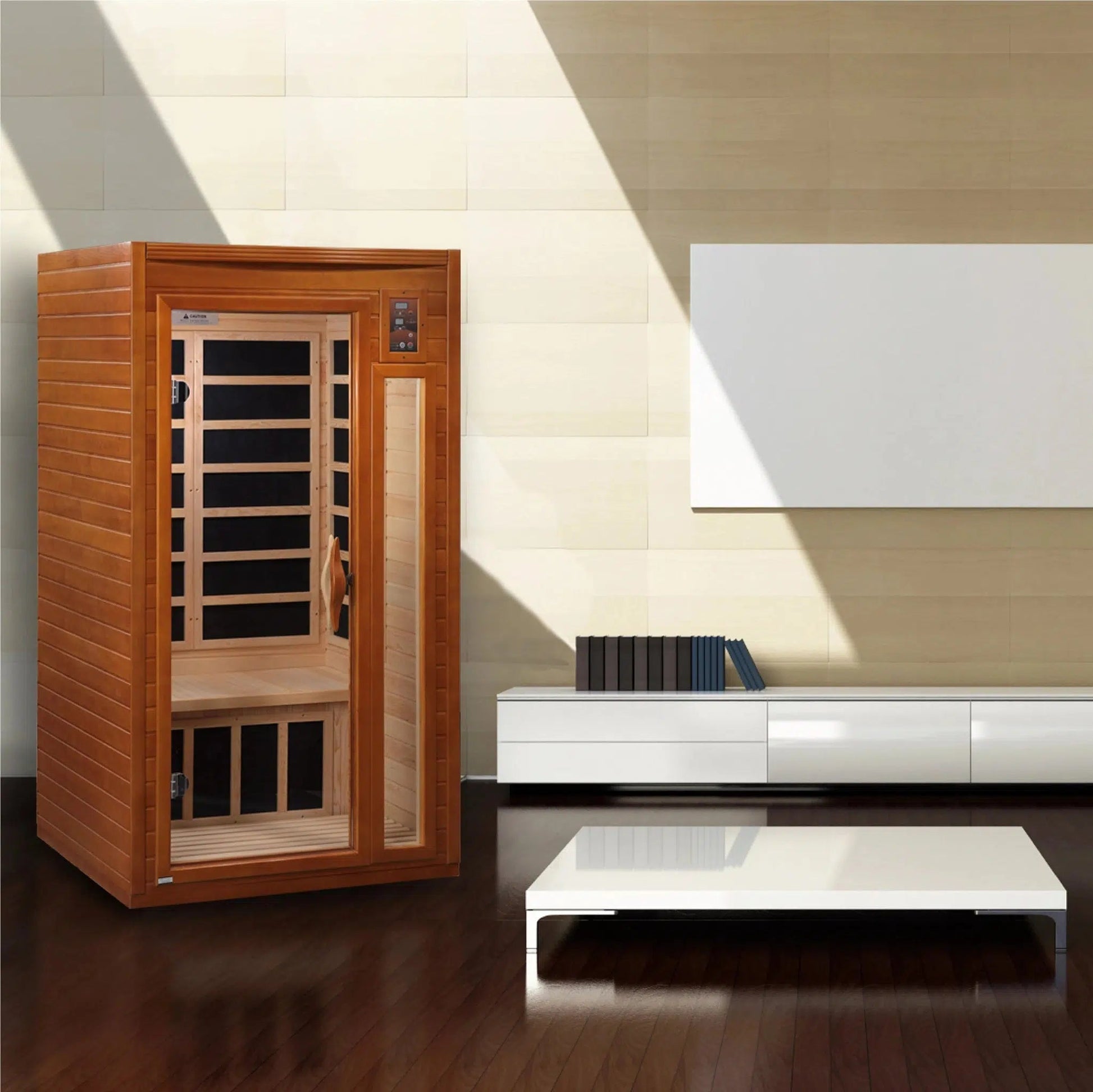 Golden Designs Dynamic Barcelona 1-2 Person Low EMF FAR Infrared Carbon Sauna in Canadian Hemlock