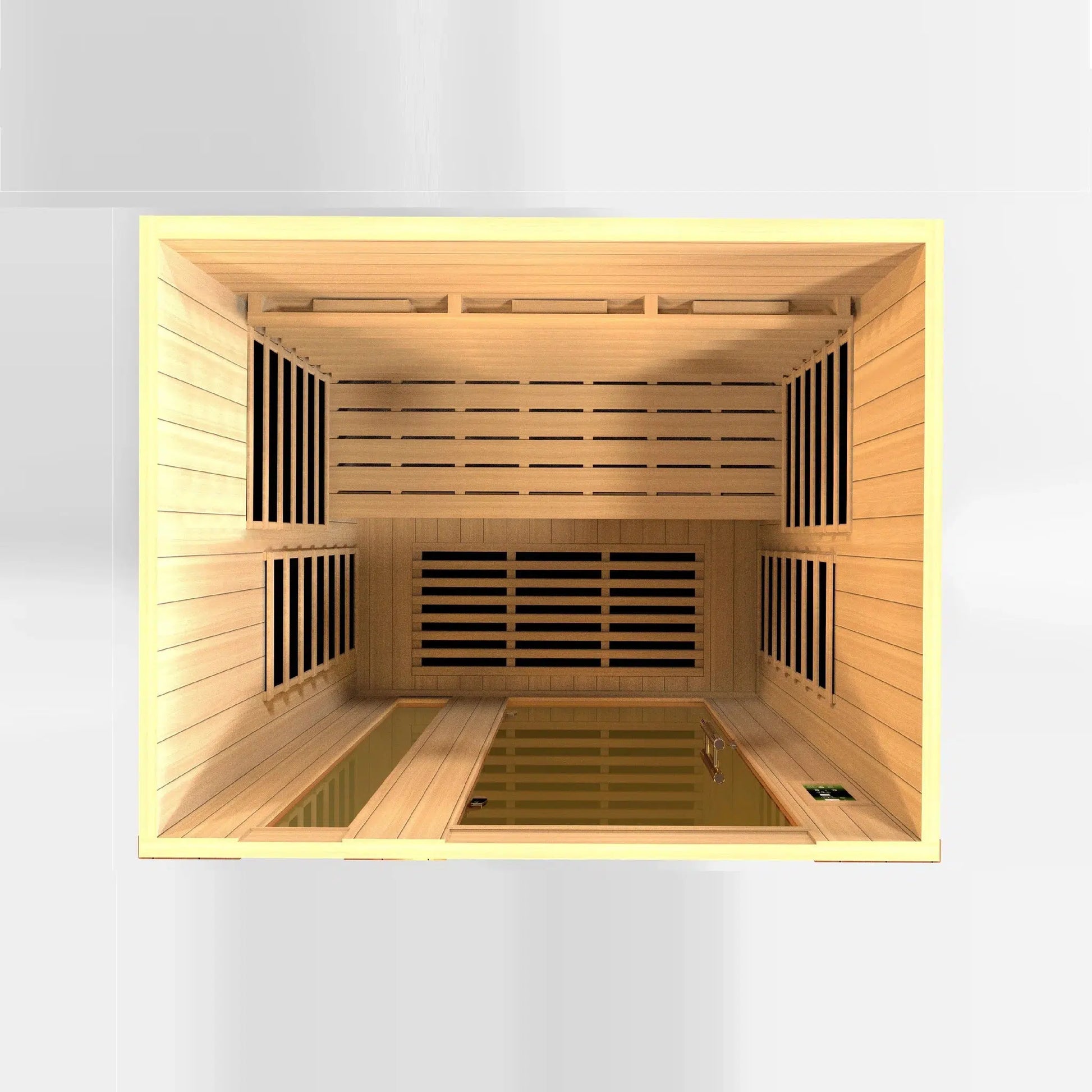 Golden Designs Dynamic Lugano 3-Person Full Spectrum Near Zero EMF FAR Infrared Carbon Sauna in Canadian Hemlock