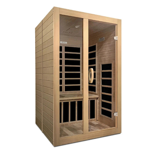 Golden Designs Dynamic Santiago 2-Person Low EMF FAR Infrared Carbon Sauna in Canadian Hemlock