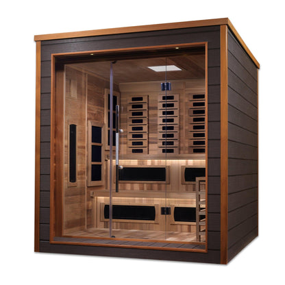 Golden Designs Karlstad 6-Person Outdoor-Indoor PureTech Hybrid Traditional Full Spectrum Infrared Sauna in Canadian Red Cedar Interior