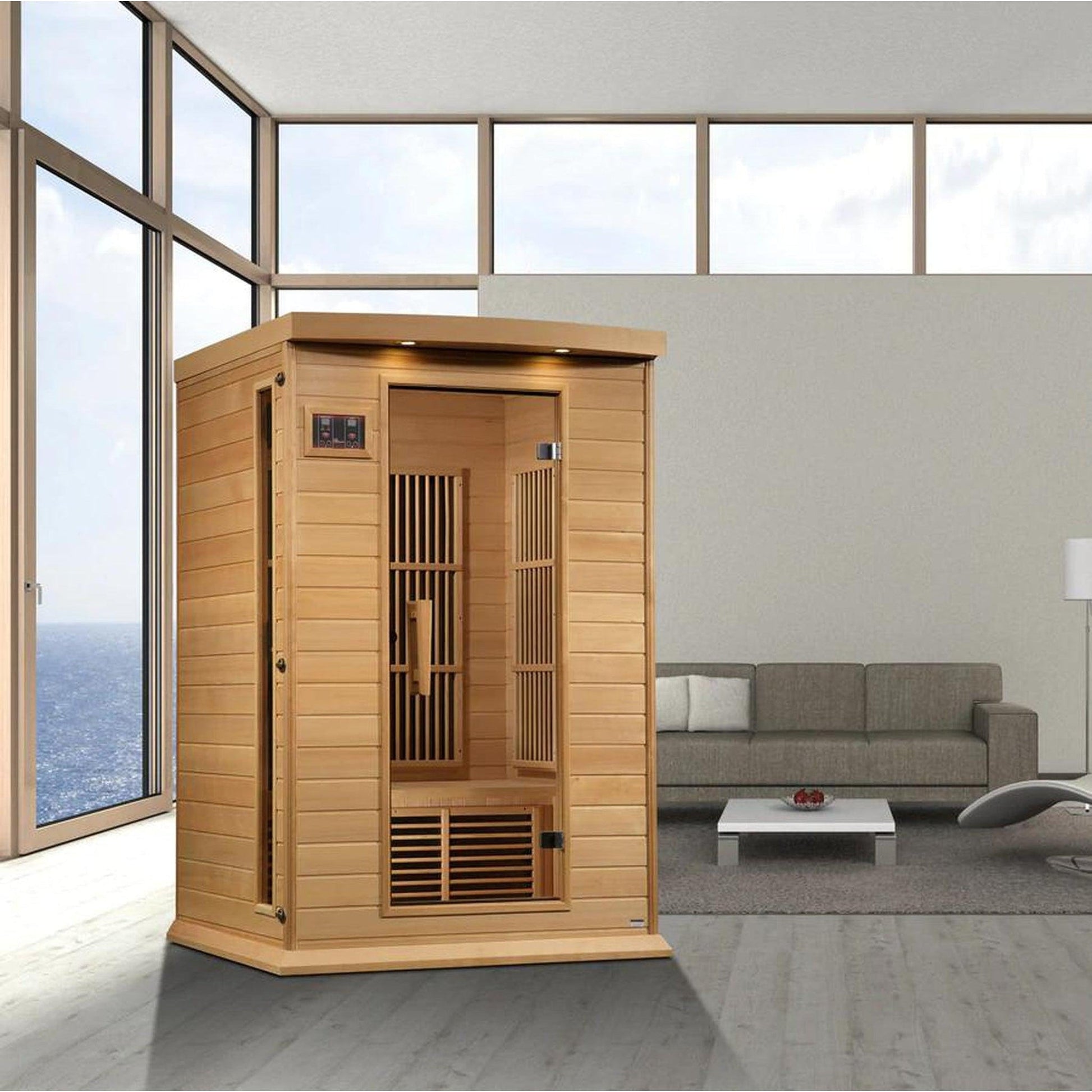 Golden Designs Maxxus 2-Person Near Zero EMF FAR Infrared Carbon Sauna in Canadian Hemlock