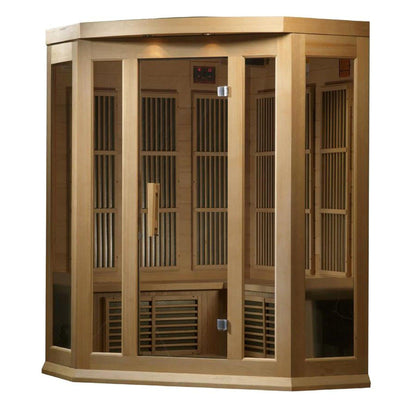 Golden Designs Maxxus 3-Person Corner Low EMF FAR Infrared Carbon Sauna in Canadian Hemlock