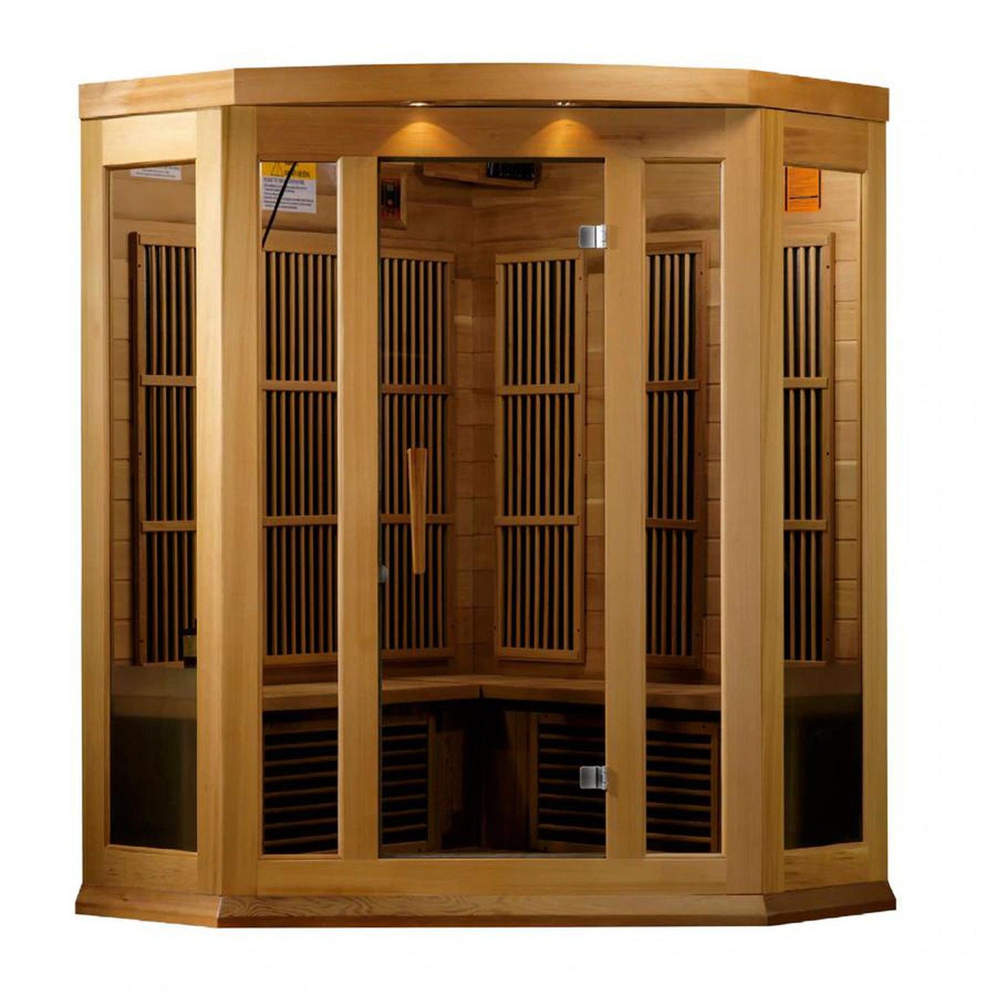 Golden Designs Maxxus 3-Person Corner Low EMF FAR Infrared Carbon Sauna in Canadian Red Cedar