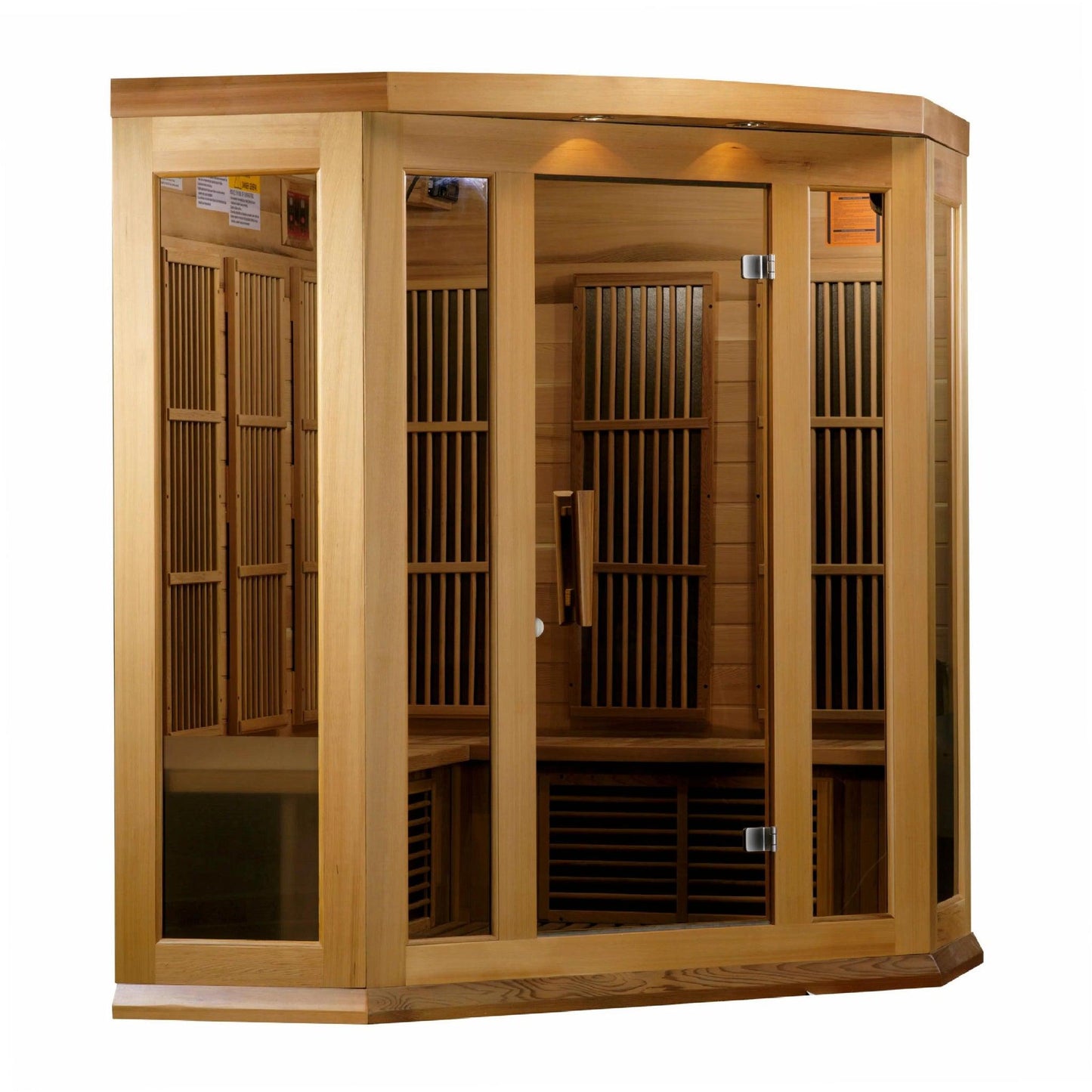 Golden Designs Maxxus 3-Person Corner Low EMF FAR Infrared Carbon Sauna in Canadian Red Cedar