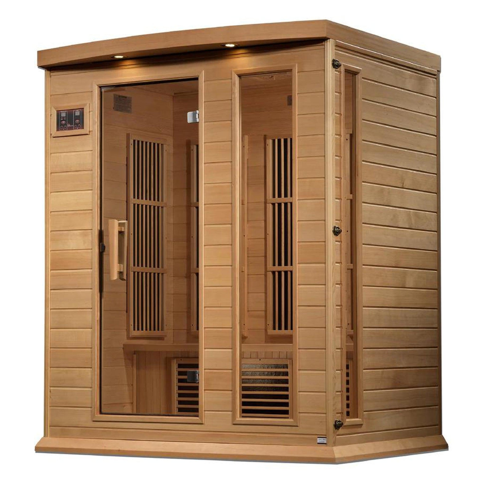 Golden Designs Maxxus 3-Person Near Zero EMF FAR Infrared Carbon Sauna in Canadian Hemlock