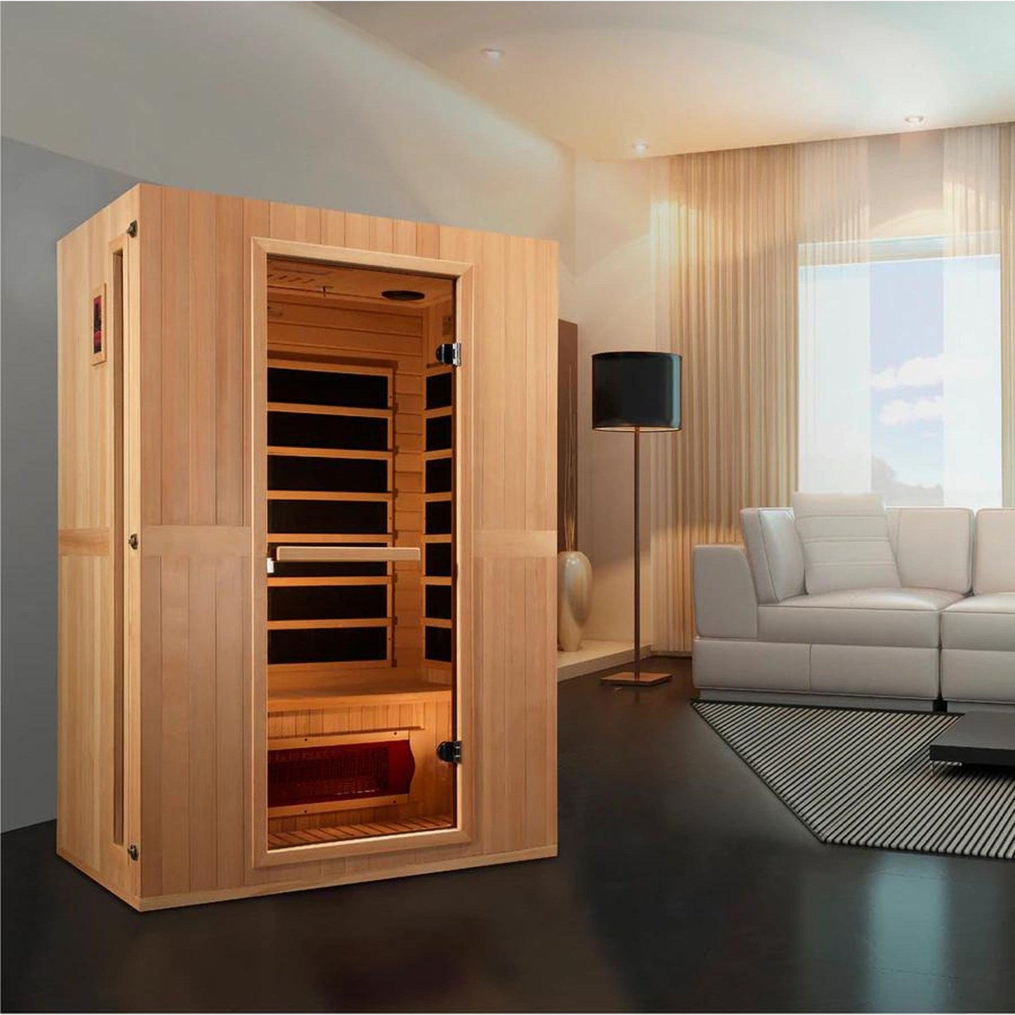 Golden Designs Maxxus Serenity Dual Tech 2-Person Low EMF FAR Infrared Carbon Sauna in Canadian Hemlock