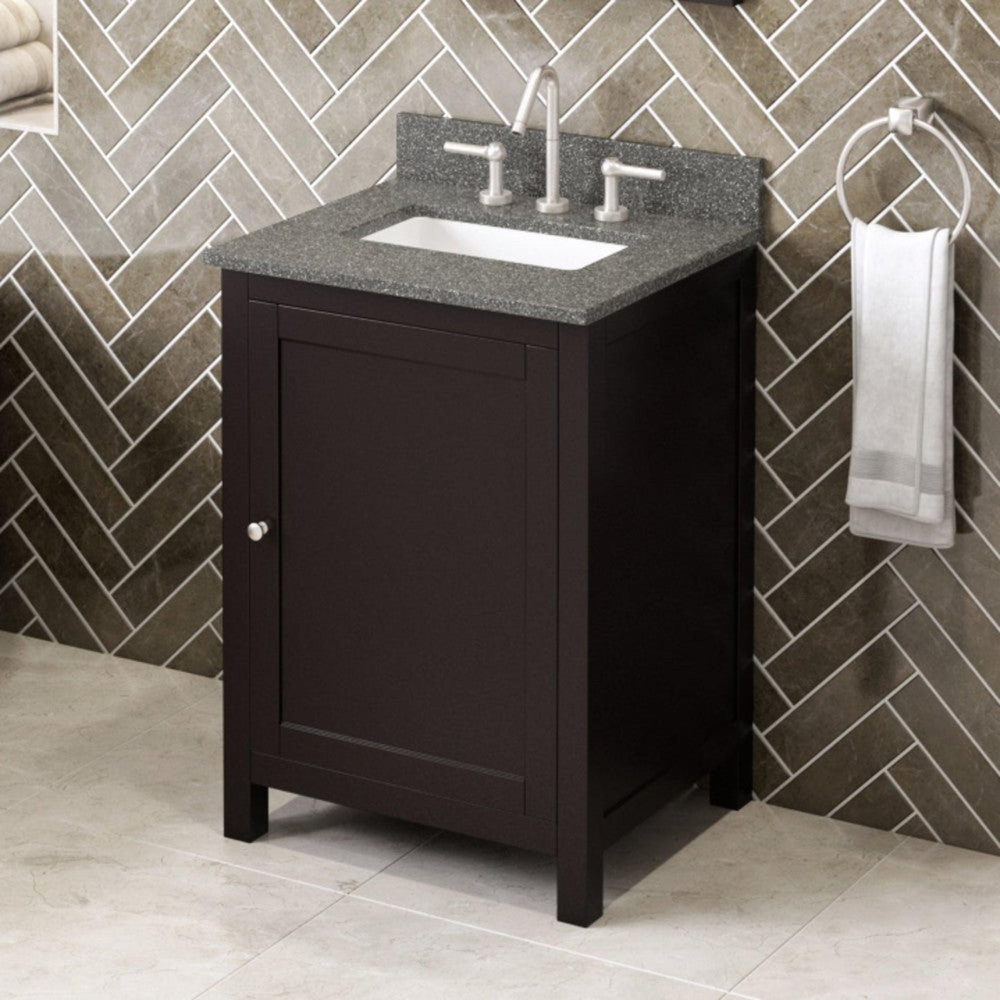 Hardware Resources Jeffrey Alexander Astoria 24" Espresso Freestanding Vanity With Boulder Cultured Marble Vanity Top, Backsplash and Rectangle Undermount Sink