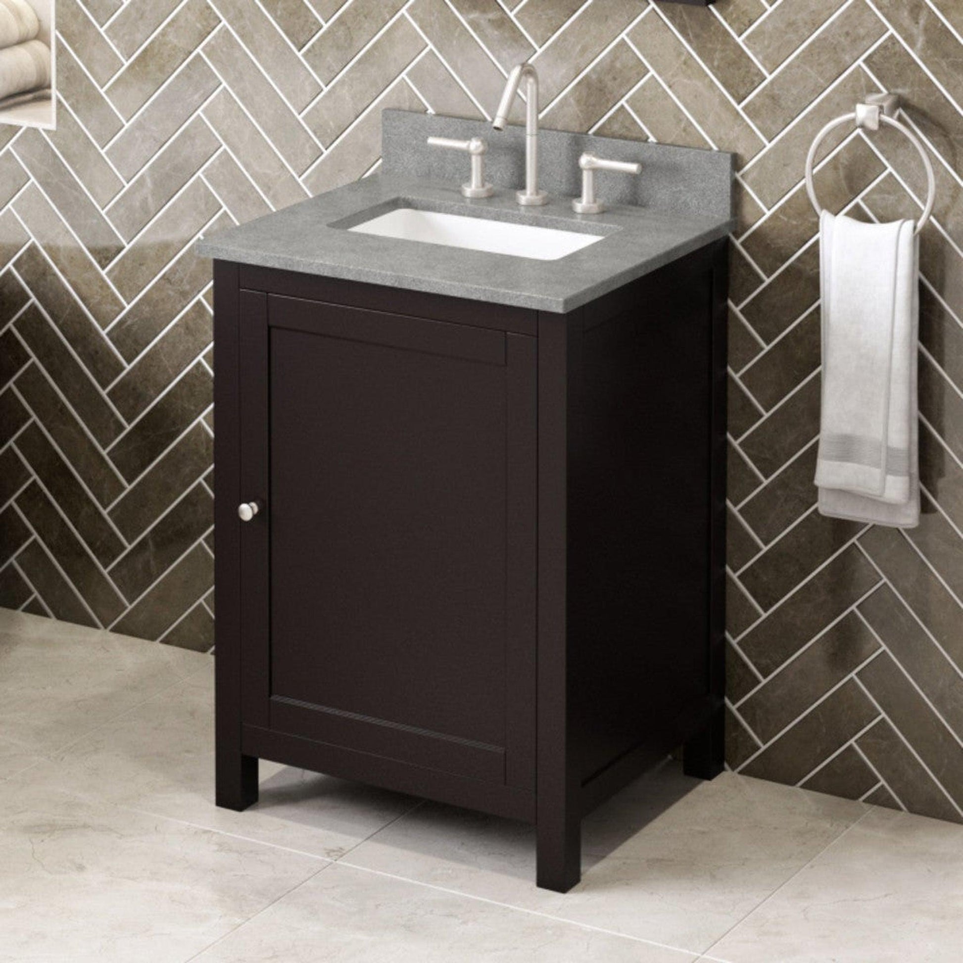 Hardware Resources Jeffrey Alexander Astoria 24" Espresso Freestanding Vanity With Steel Gray Cultured Marble Vanity Top, Backsplash and Rectangle Undermount Sink