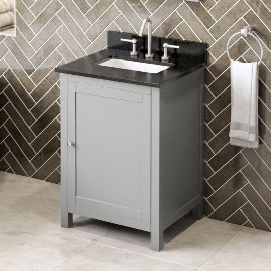 Hardware Resources Jeffrey Alexander Astoria 24" Gray Freestanding Vanity With Black Granite Vanity Top, Backsplash and Rectangle Undermount Sink