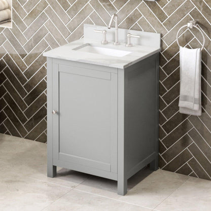 Hardware Resources Jeffrey Alexander Astoria 24" Gray Freestanding Vanity With Calacatta Vienna Quartz Vanity Top, Backsplash and Rectangle Undermount Sink