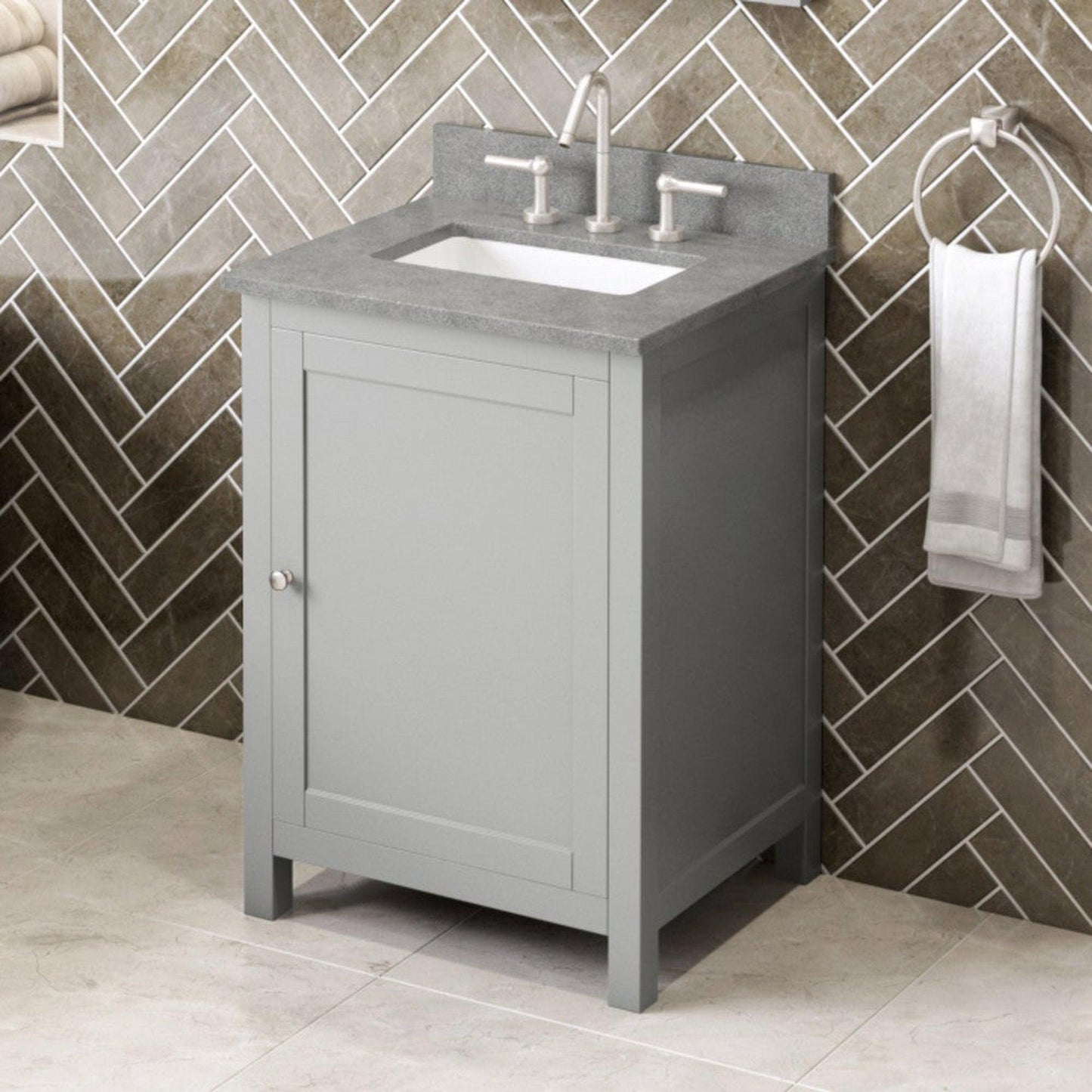 Hardware Resources Jeffrey Alexander Astoria 24" Gray Freestanding Vanity With Steel Gray Cultured Marble Vanity Top, Backsplash and Rectangle Undermount Sink