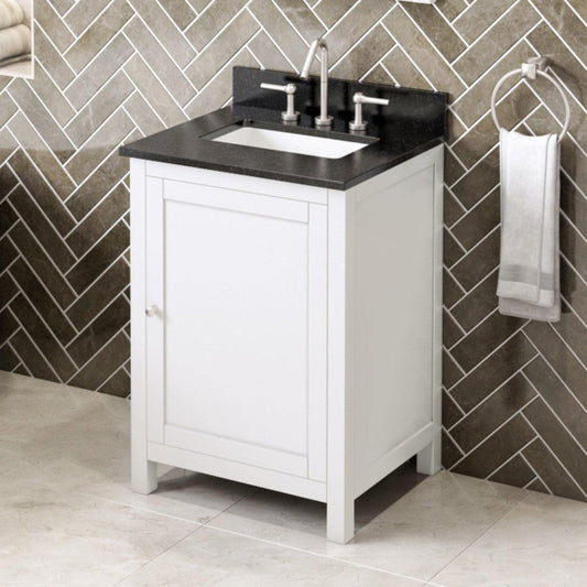 Hardware Resources Jeffrey Alexander Astoria 24" White Freestanding Vanity With Black Granite Vanity Top, Backsplash and Rectangle Undermount Sink