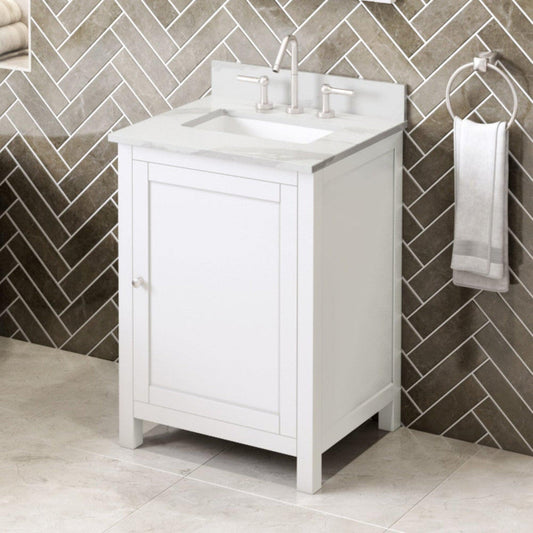 Hardware Resources Jeffrey Alexander Astoria 24" White Freestanding Vanity With Calacatta Vienna Quartz Vanity Top, Backsplash and Rectangle Undermount Sink