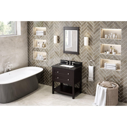 Hardware Resources Jeffrey Alexander Astoria 30" Espresso Freestanding Vanity With Black Granite Vanity Top, Backsplash and Rectangle Undermount Sink