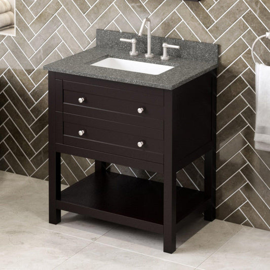 Hardware Resources Jeffrey Alexander Astoria 30" Espresso Freestanding Vanity With Boulder Cultured Marble Vanity Top, Backsplash and Rectangle Undermount Sink