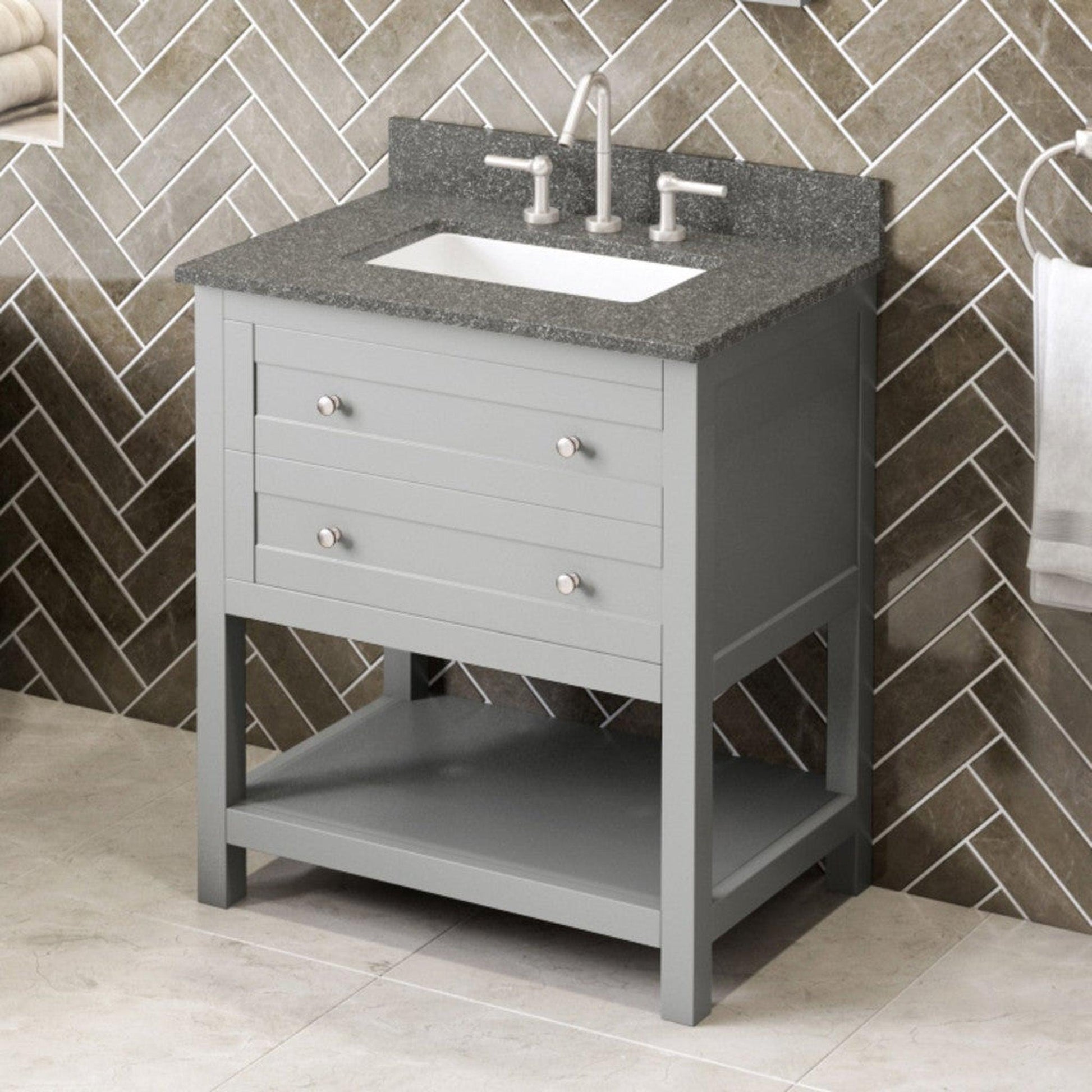 Hardware Resources Jeffrey Alexander Astoria 30" Gray Freestanding Vanity With Boulder Cultured Marble Vanity Top, Backsplash and Rectangle Undermount Sink