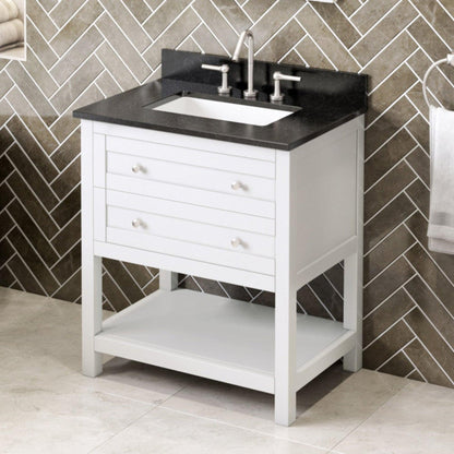 Hardware Resources Jeffrey Alexander Astoria 30" White Freestanding Vanity With Black Granite Vanity Top, Backsplash and Rectangle Undermount Sink