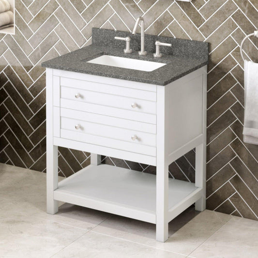 Hardware Resources Jeffrey Alexander Astoria 30" White Freestanding Vanity With Boulder Cultured Marble Vanity Top, Backsplash and Rectangle Undermount Sink