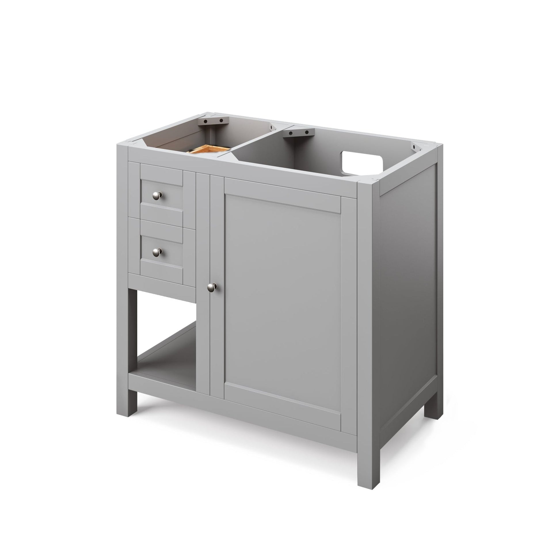 Hardware Resources Jeffrey Alexander Astoria 36" Gray Freestanding Vanity With Right Offset, Black Granite Vanity Top, Backsplash and Rectangle Undermount Sink