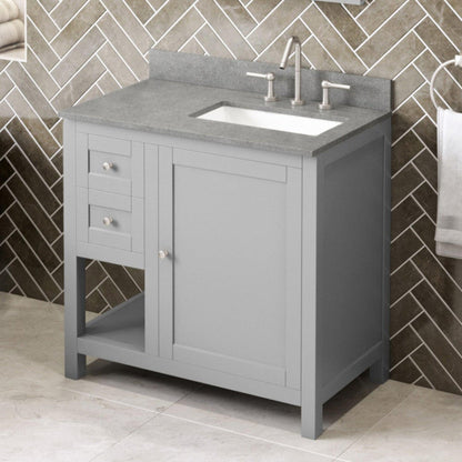 Hardware Resources Jeffrey Alexander Astoria 36" Gray Freestanding Vanity With Right Offset, Steel Gray Cultured Marble Vanity Top, Backsplash and Rectangle Undermount Sink