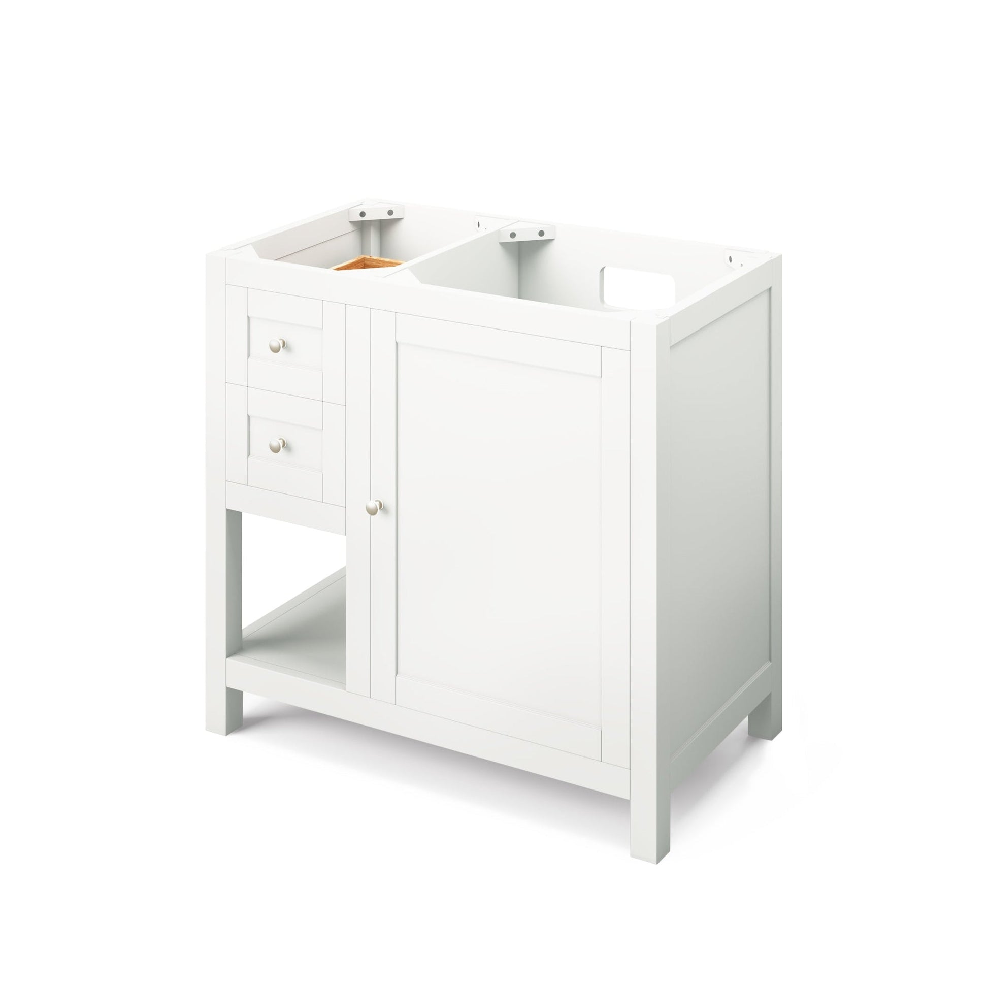 Hardware Resources Jeffrey Alexander Astoria 36" White Freestanding Vanity With Right Offset, Steel Gray Cultured Marble Vanity Top, Backsplash and Rectangle Undermount Sink