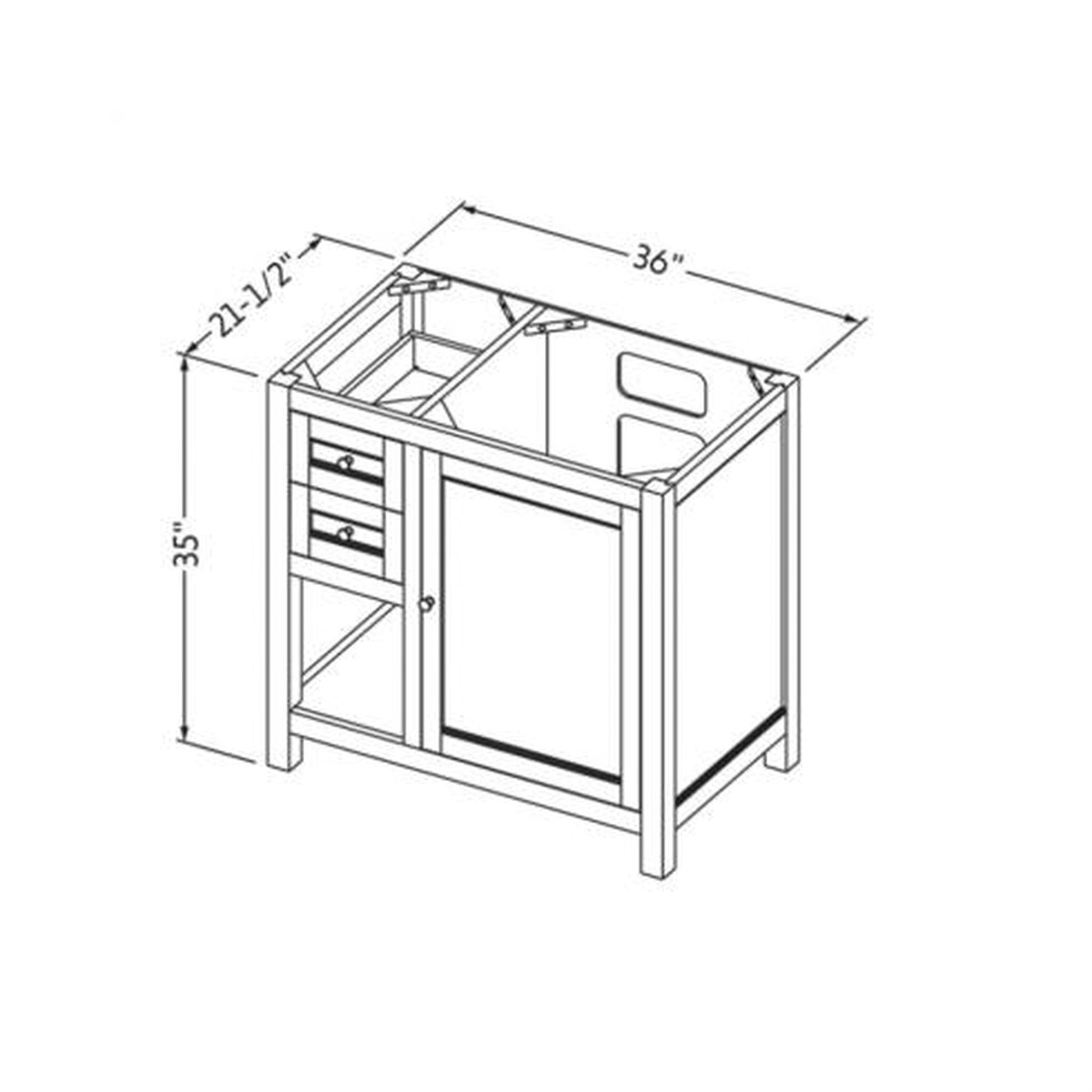 Hardware Resources Jeffrey Alexander Astoria 36" White Freestanding Vanity With Right Offset, White Carrara Marble Vanity Top, Backsplash and Rectangle Undermount Sink