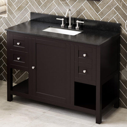 Hardware Resources Jeffrey Alexander Astoria 48" Espresso Freestanding Vanity With Black Granite Vanity Top, Backsplash and Rectangle Undermount Sink