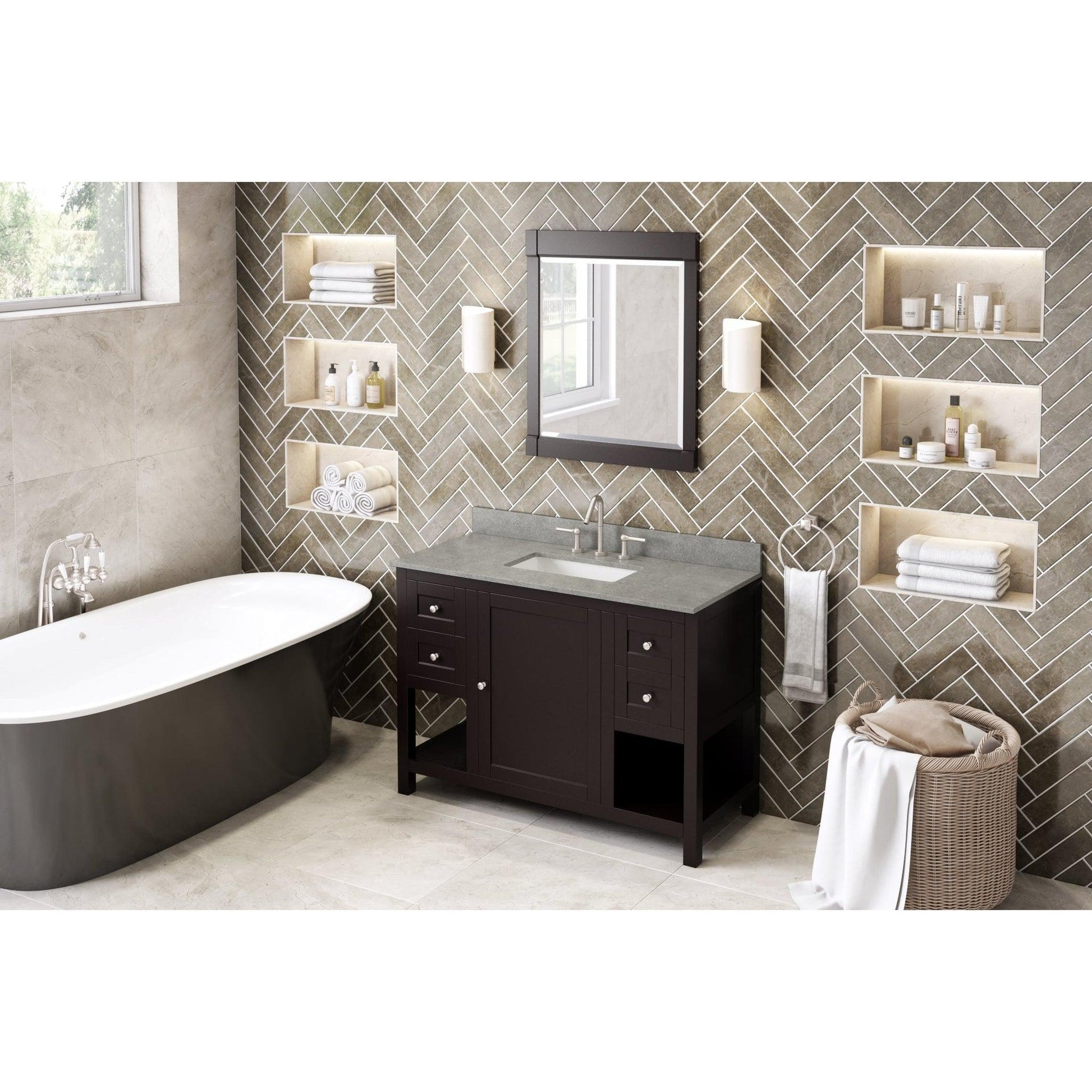 Hardware Resources Jeffrey Alexander Astoria 48" Espresso Freestanding Vanity With Steel Gray Cultured Marble Vanity Top, Backsplash and Rectangle Undermount Sink