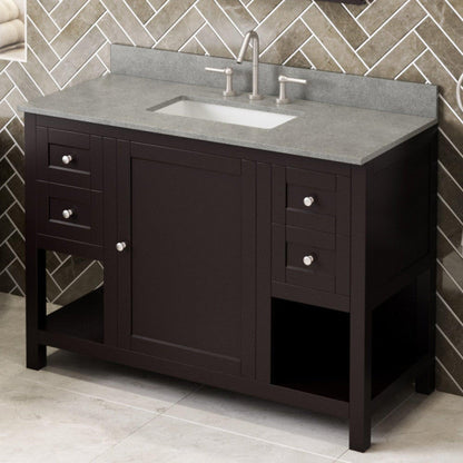 Hardware Resources Jeffrey Alexander Astoria 48" Espresso Freestanding Vanity With Steel Gray Cultured Marble Vanity Top, Backsplash and Rectangle Undermount Sink