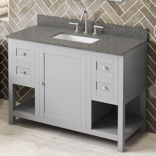 Hardware Resources Jeffrey Alexander Astoria 48" Gray Freestanding Vanity With Boulder Cultured Marble Vanity Top, Backsplash and Rectangle Undermount Sink