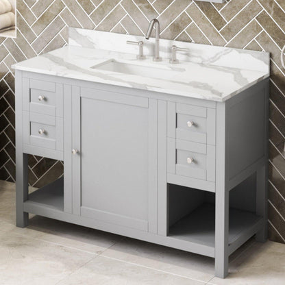 Hardware Resources Jeffrey Alexander Astoria 48" Gray Freestanding Vanity With Calacatta Vienna Quartz Vanity Top, Backsplash and Rectangle Undermount Sink