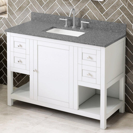 Hardware Resources Jeffrey Alexander Astoria 48" White Freestanding Vanity With Boulder Cultured Marble Vanity Top, Backsplash and Rectangle Undermount Sink