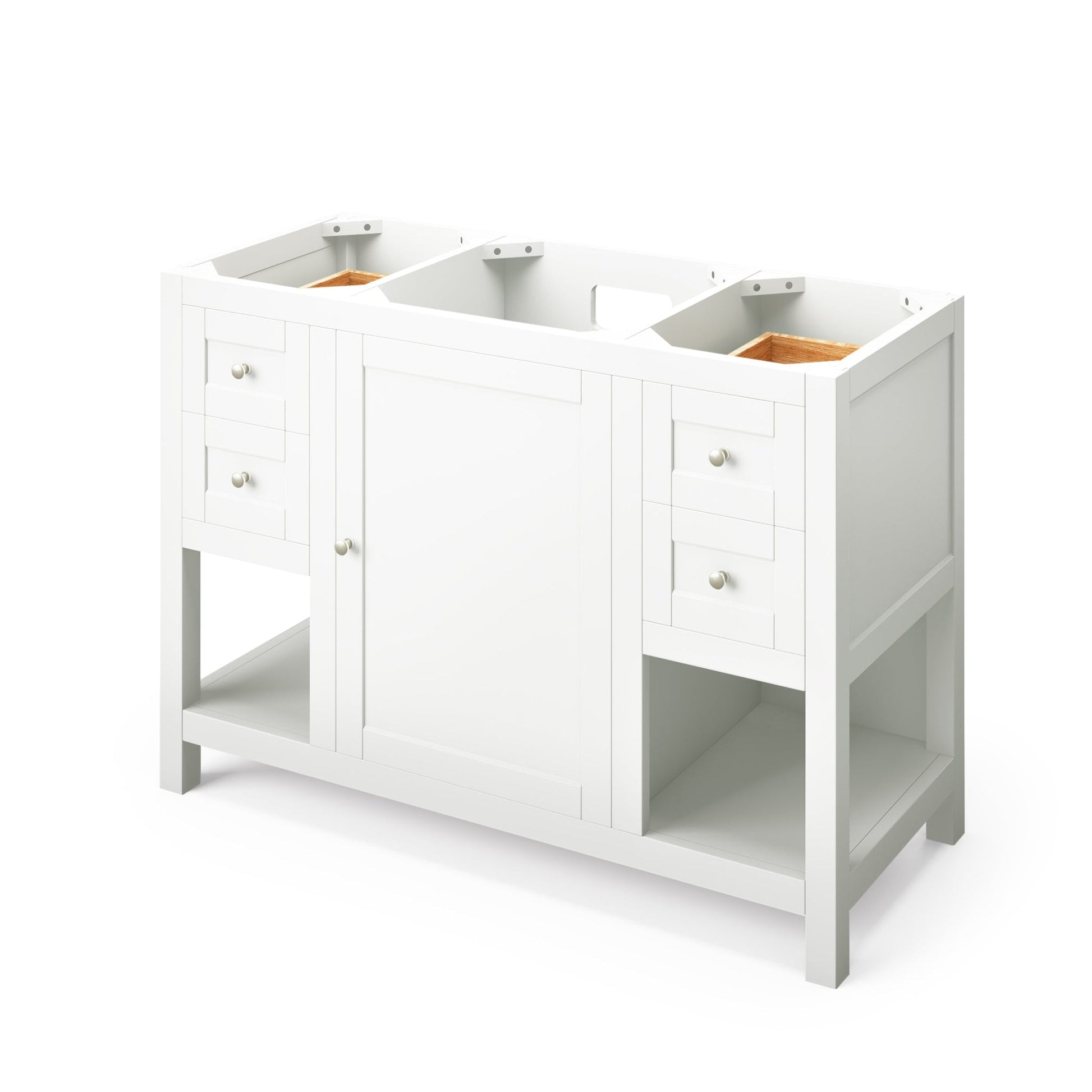 Hardware Resources Jeffrey Alexander Astoria 48" White Freestanding Vanity With White Carrara Marble Vanity Top, Backsplash and Rectangle Undermount Sink