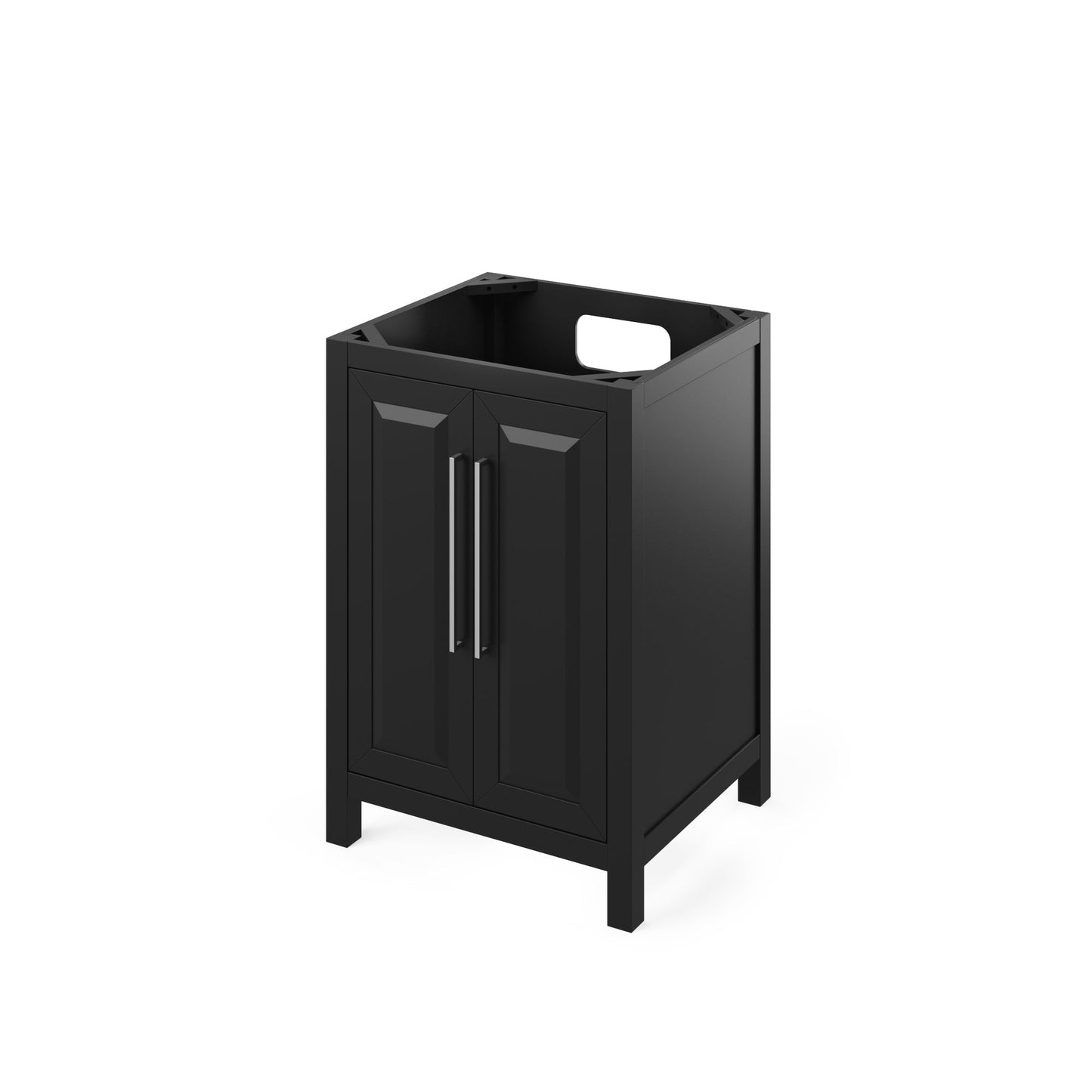 Hardware Resources Jeffrey Alexander Cade 24" Black Freestanding Vanity With Black Granite Vanity Top, Backsplash and Rectangle Undermount Sink