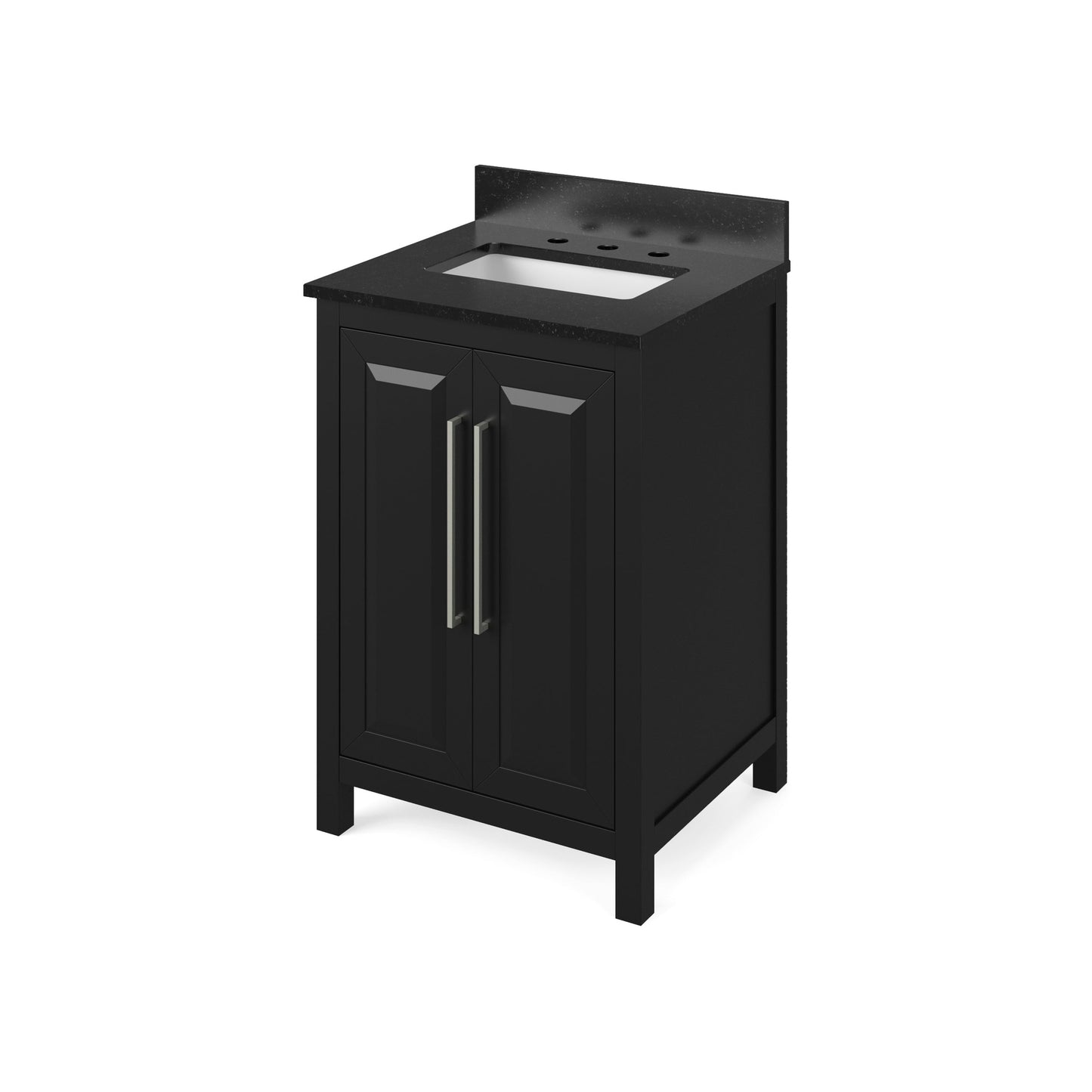 Hardware Resources Jeffrey Alexander Cade 24" Black Freestanding Vanity With Black Granite Vanity Top, Backsplash and Rectangle Undermount Sink