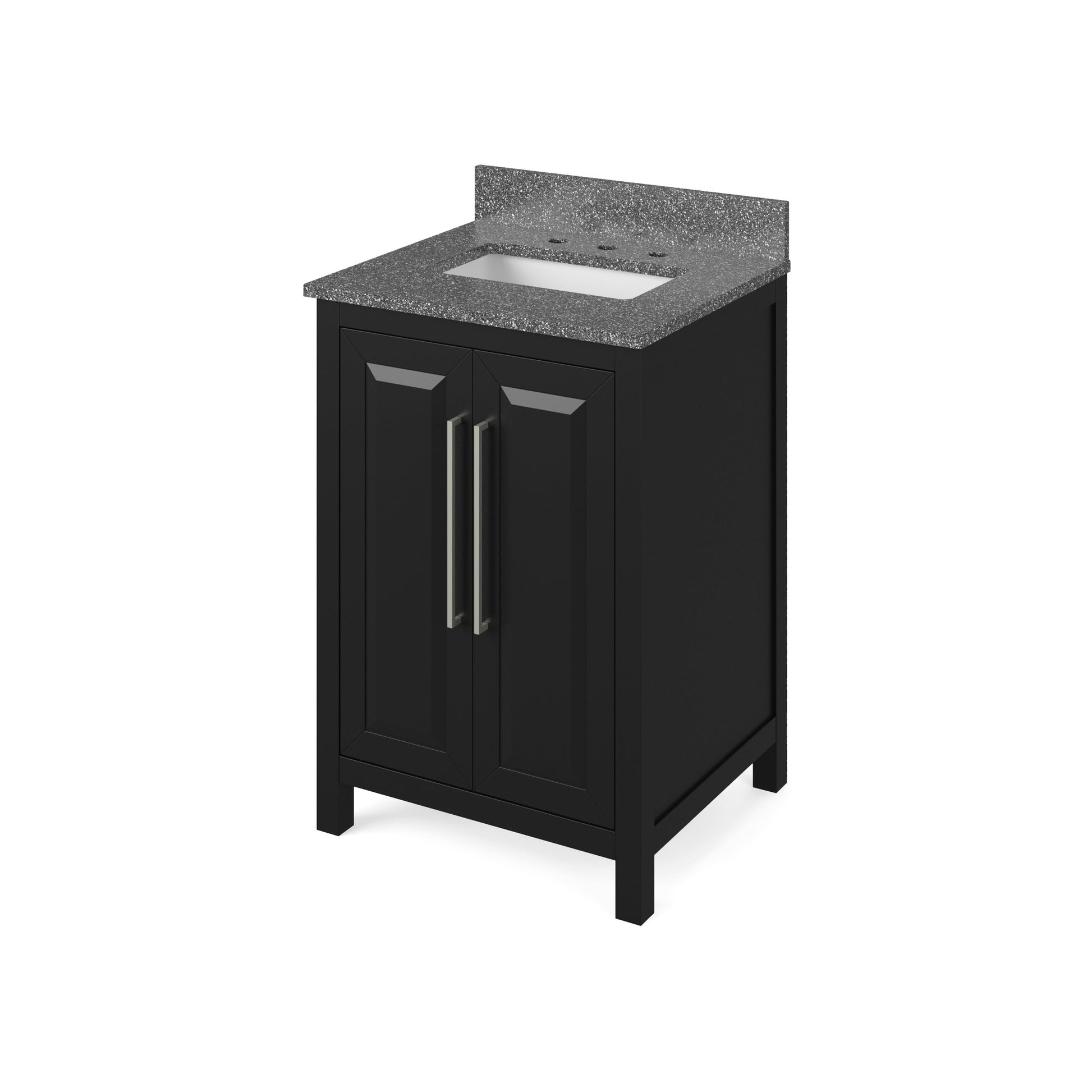 Hardware Resources Jeffrey Alexander Cade 24" Black Freestanding Vanity With Boulder Cultured Marble Vanity Top, Backsplash and Rectangle Undermount Sink