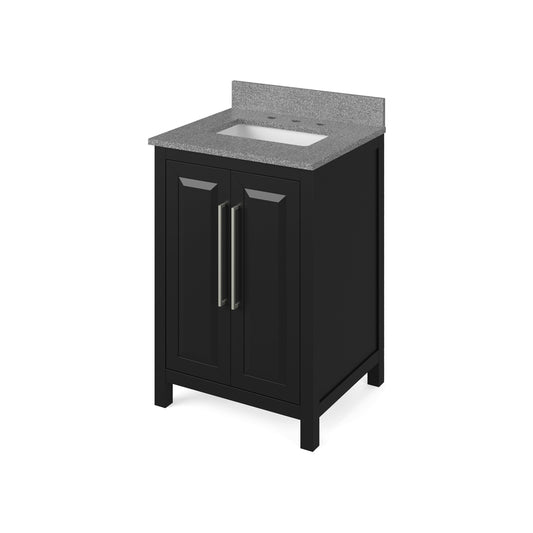 Hardware Resources Jeffrey Alexander Cade 24" Black Freestanding Vanity With Steel Gray Cultured Marble Vanity Top, Backsplash and Rectangle Undermount Sink