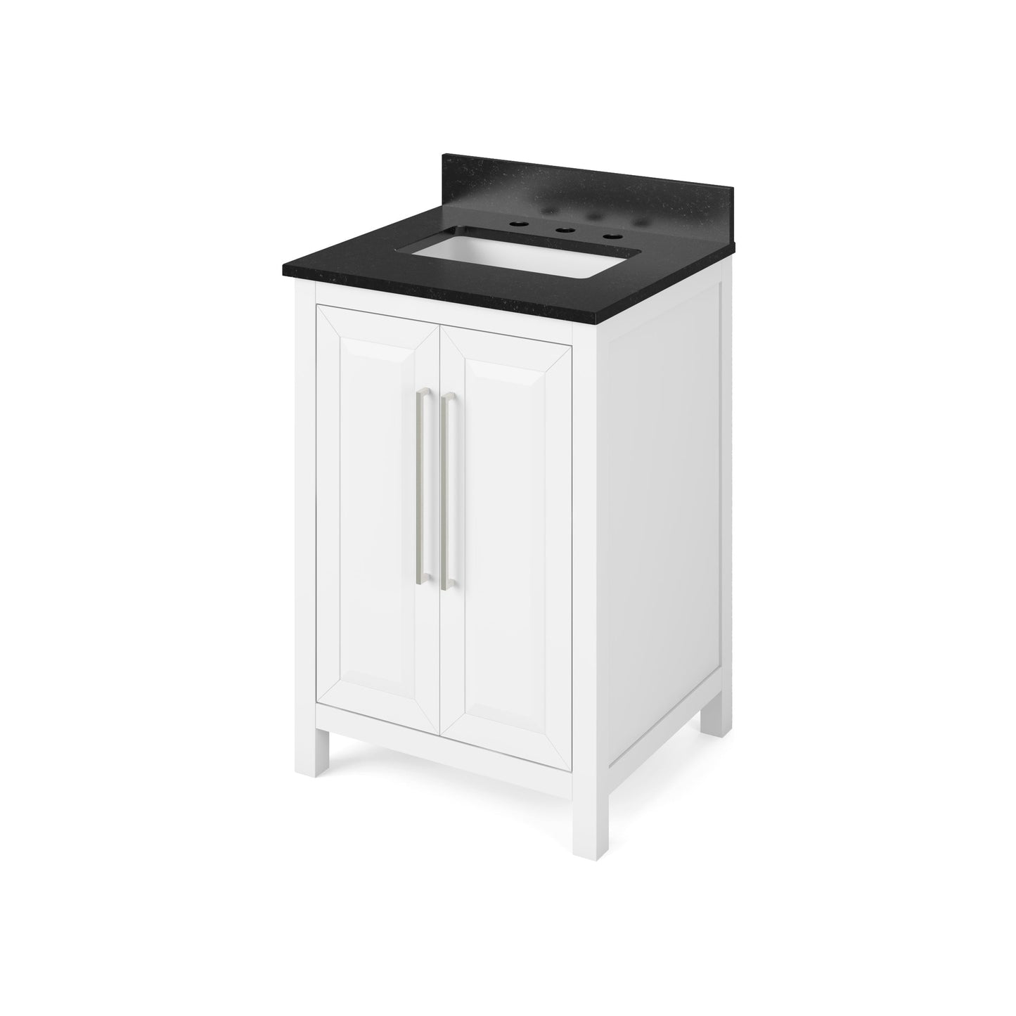 Hardware Resources Jeffrey Alexander Cade 24" White Freestanding Vanity With Black Granite Vanity Top, Backsplash and Rectangle Undermount Sink