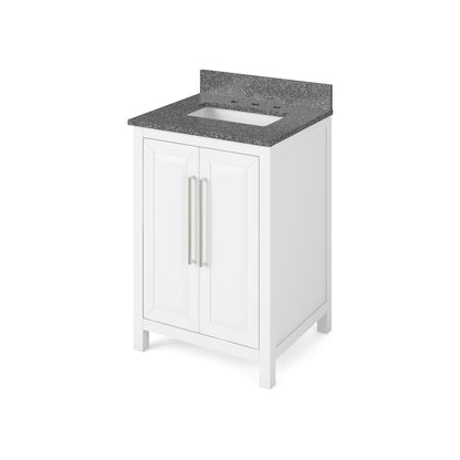 Hardware Resources Jeffrey Alexander Cade 24" White Freestanding Vanity With Boulder Cultured Marble Vanity Top, Backsplash and Rectangle Undermount Sink