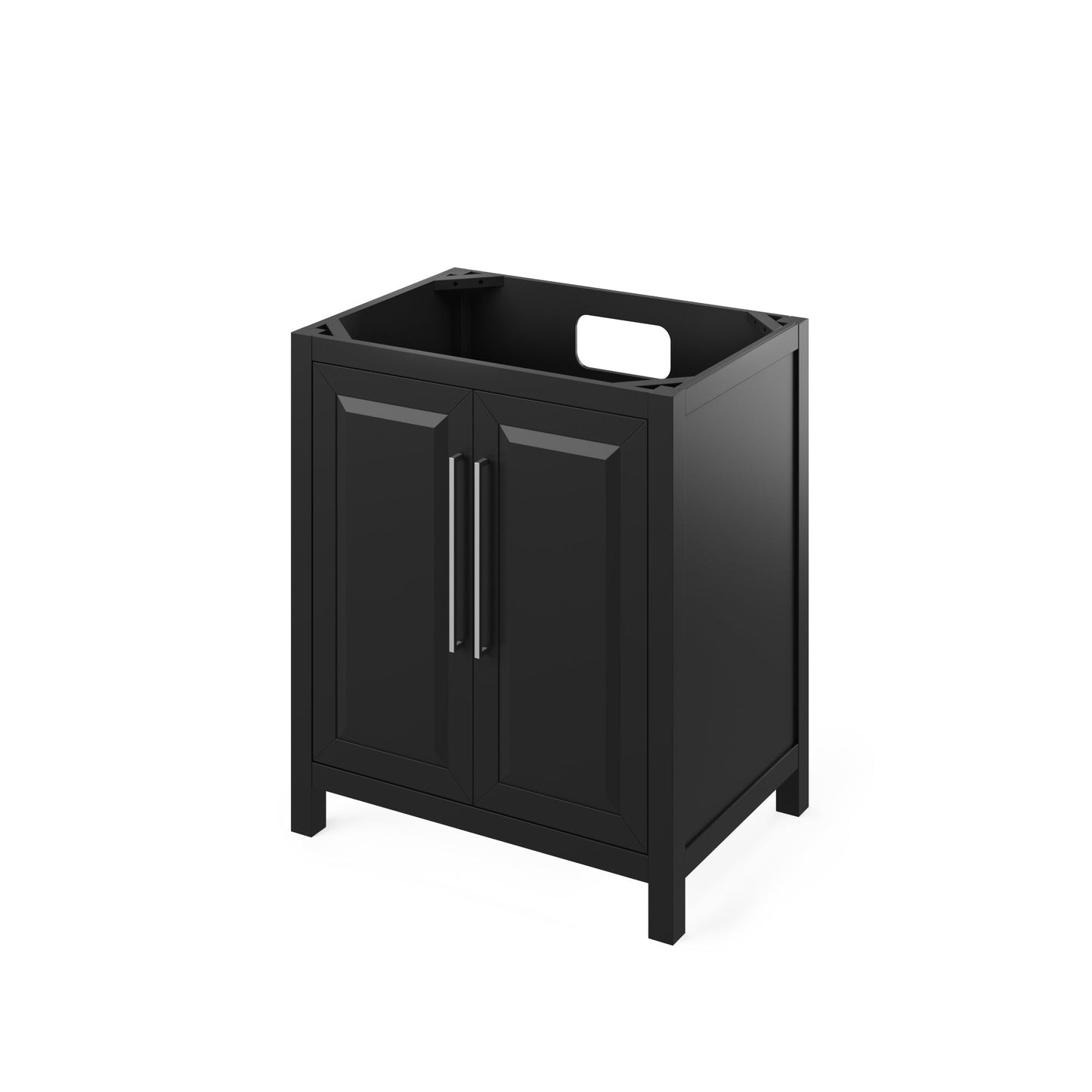 Hardware Resources Jeffrey Alexander Cade 30" Black Freestanding Vanity With Black Granite Vanity Top, Backsplash and Rectangle Undermount Sink