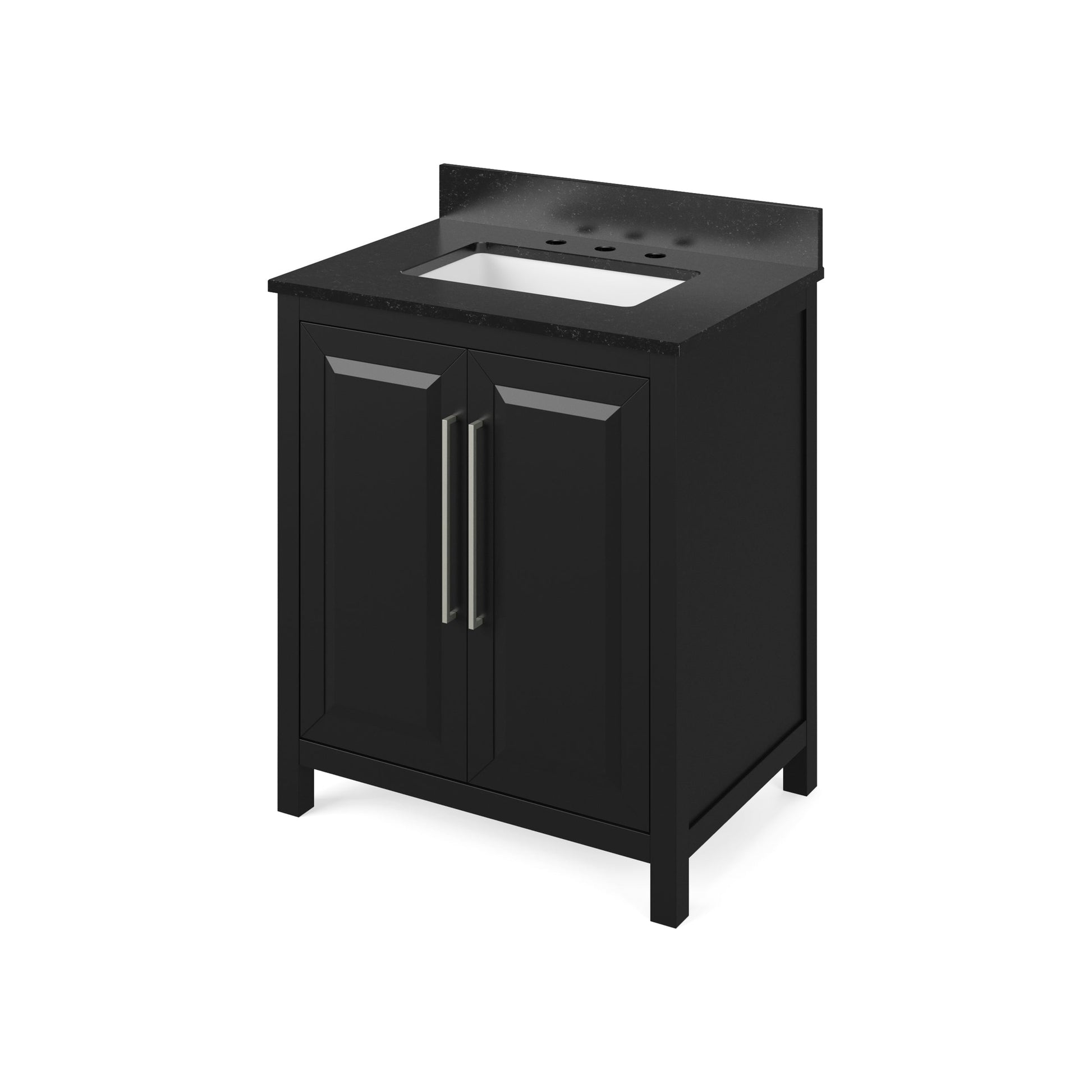 Hardware Resources Jeffrey Alexander Cade 30" Black Freestanding Vanity With Black Granite Vanity Top, Backsplash and Rectangle Undermount Sink