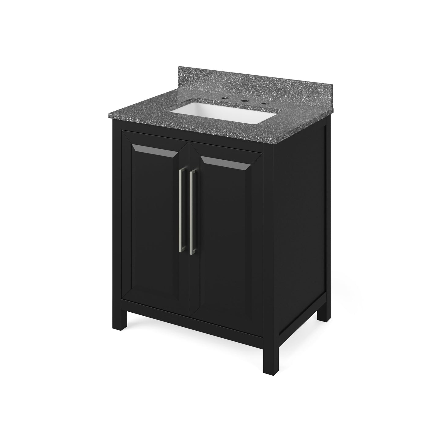 Hardware Resources Jeffrey Alexander Cade 30" Black Freestanding Vanity With Boulder Cultured Marble Vanity Top, Backsplash and Rectangle Undermount Sink