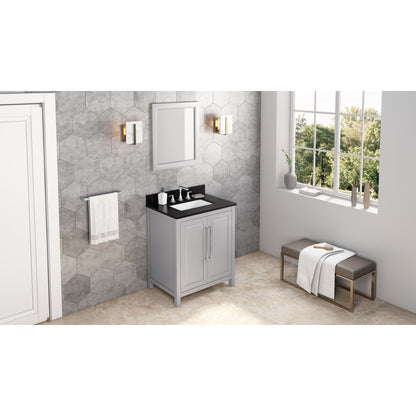 Hardware Resources Jeffrey Alexander Cade 30" Gray Freestanding Vanity With Black Granite Vanity Top, Backsplash and Rectangle Undermount Sink