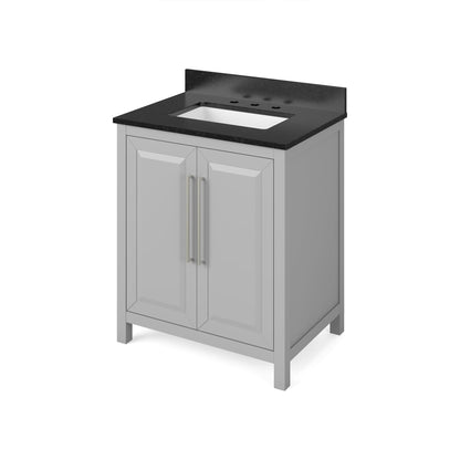 Hardware Resources Jeffrey Alexander Cade 30" Gray Freestanding Vanity With Black Granite Vanity Top, Backsplash and Rectangle Undermount Sink